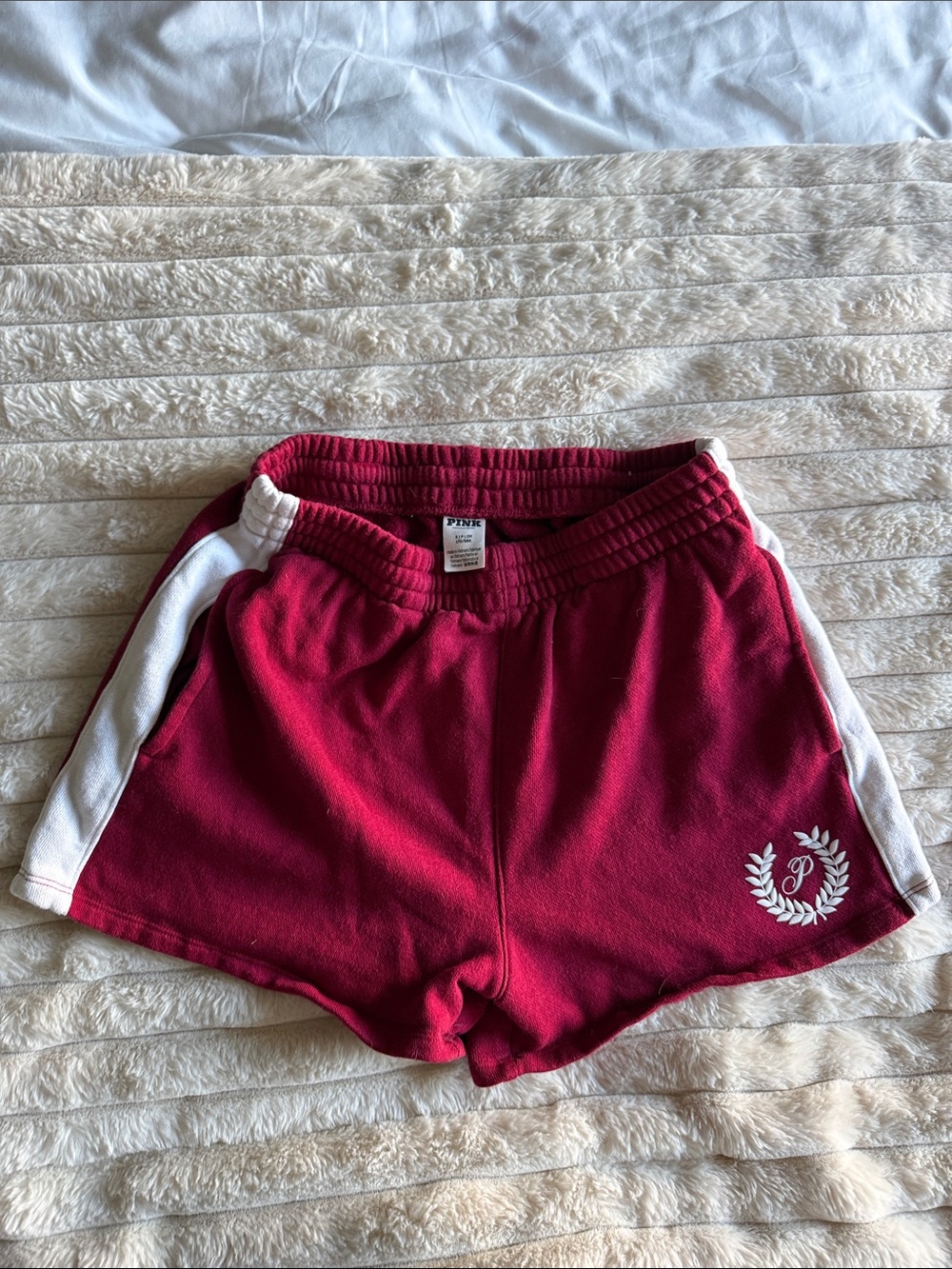 PINK Victoria's Secret Maroon Athletic Shorts with White Side Stripes